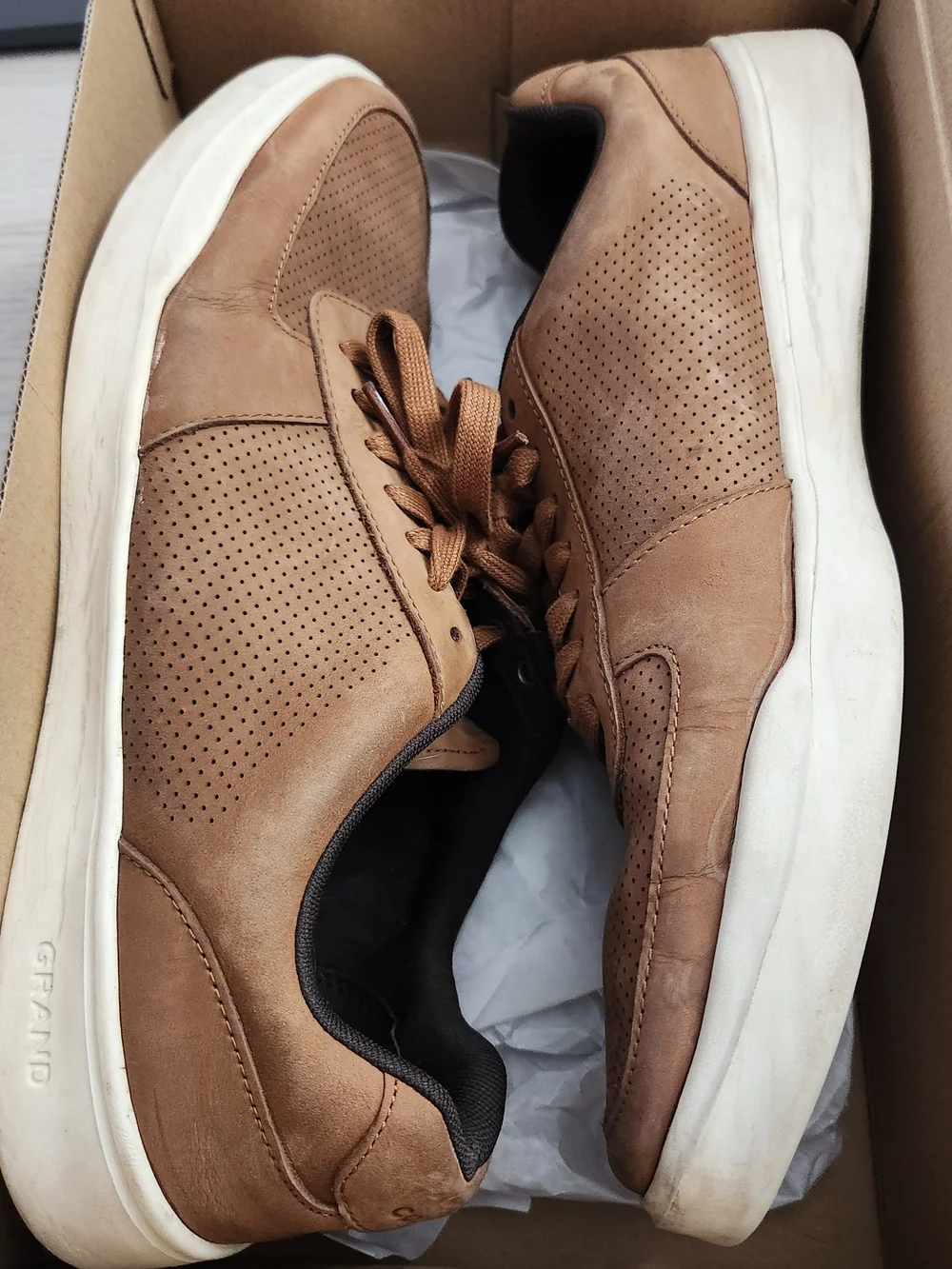 Cole Haan Men’s Tan Perforated Leather Lace-Up Sneakers - 13w